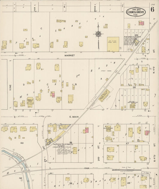 Sanborn Fire Insurance Map from Council Grove, Morris County, Kansas (1922), Sheet #0006 - Historic Sanborn Fire Insurance Map Print, vintage old map wall art, antique decor, genealogy gift, Kansas Kansas map