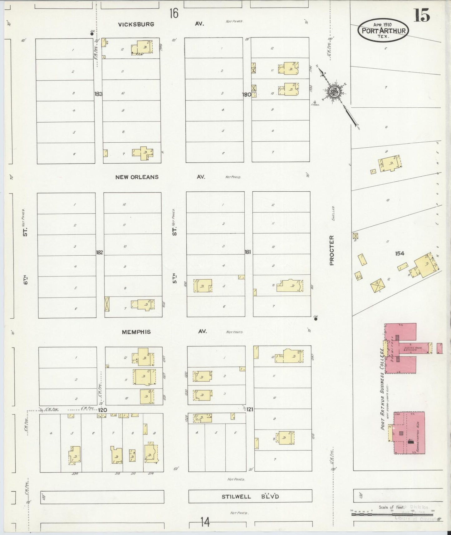 Sanborn Fire Insurance Map from Port Arthur, Jefferson County, Texas (1910), Sheet #0015 - Complete Map Set gallery image, historic Sanborn map, vintage wall art, Texas Texas