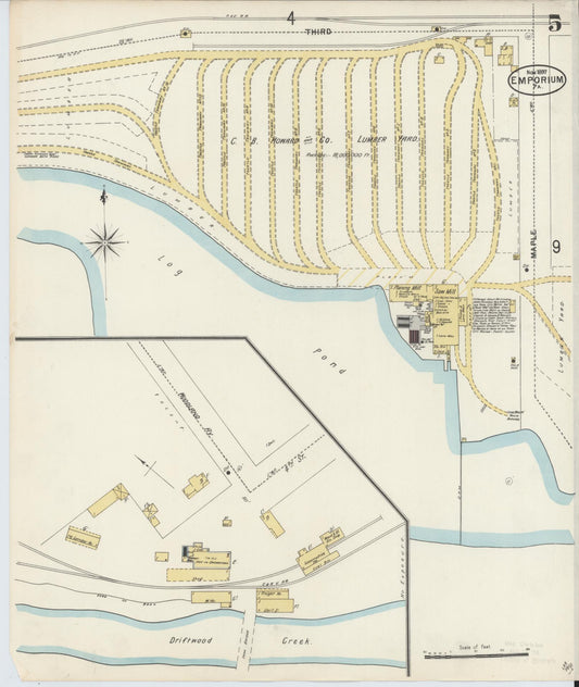 Sanborn Fire Insurance Map from Emporium, Cameron County, Pennsylvania (1897), Sheet #0005 - Historic Sanborn Fire Insurance Map Print, vintage old map wall art, antique decor, genealogy gift, Pennsylvania Pennsylvania map