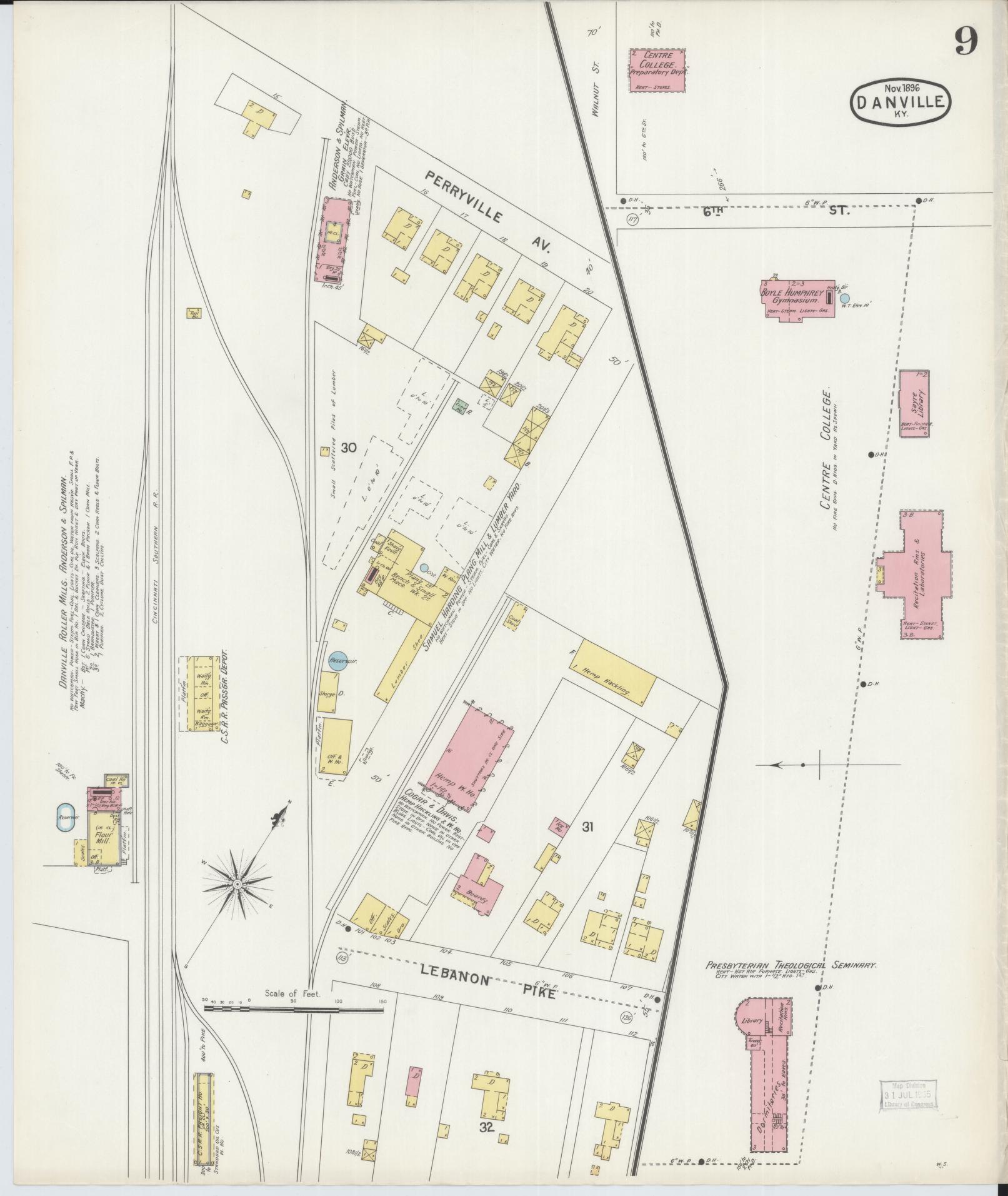 Sanborn Fire Insurance Map from Danville, Boyle County, Kentucky (1896), Sheet #0009 - Complete Map Set gallery image, historic Sanborn map, vintage wall art, Kentucky Kentucky