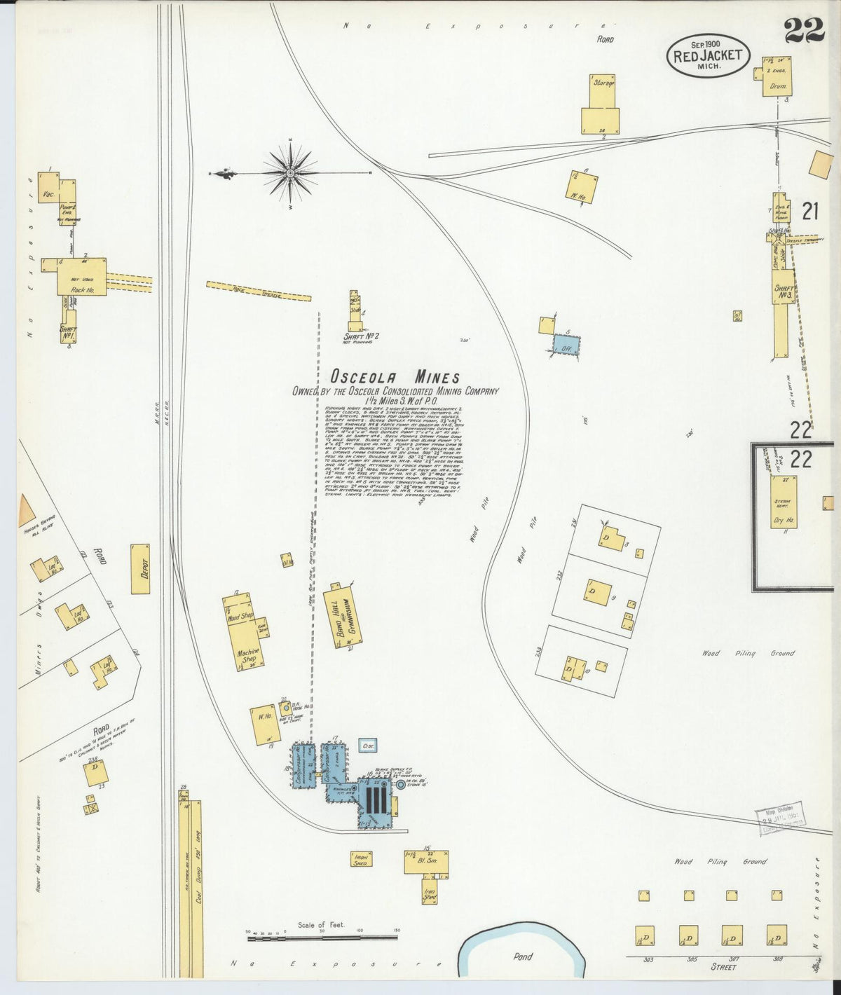Sanborn Fire Insurance Map from Red Jacket, Houghton County, Michigan (1900), Sheet #0022 - Historic Sanborn Fire Insurance Map Print, vintage old map wall art, antique decor, genealogy gift, Michigan Michigan map