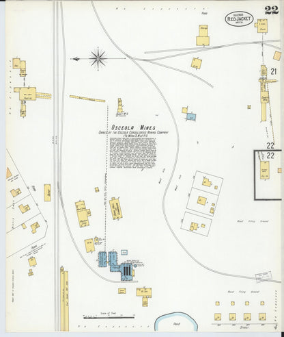 Sanborn Fire Insurance Map from Red Jacket, Houghton County, Michigan (1900), Sheet #0022 - Historic Sanborn Fire Insurance Map Print, vintage old map wall art, antique decor, genealogy gift, Michigan Michigan map