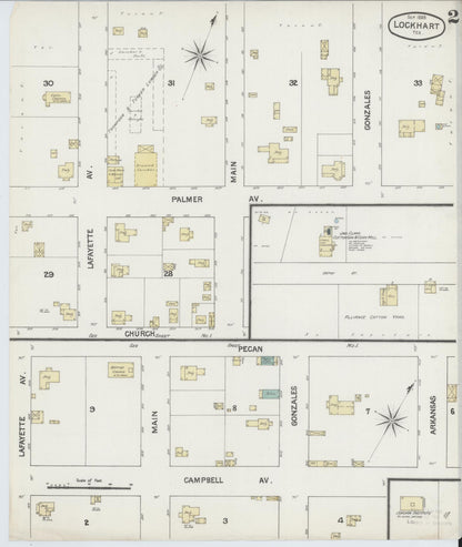 Sanborn Fire Insurance Map from Lockhart, Caldwell County, Texas (1888), Sheet #0002 - Historic Sanborn Fire Insurance Map Print, vintage old map wall art, antique decor, genealogy gift, Texas Texas map
