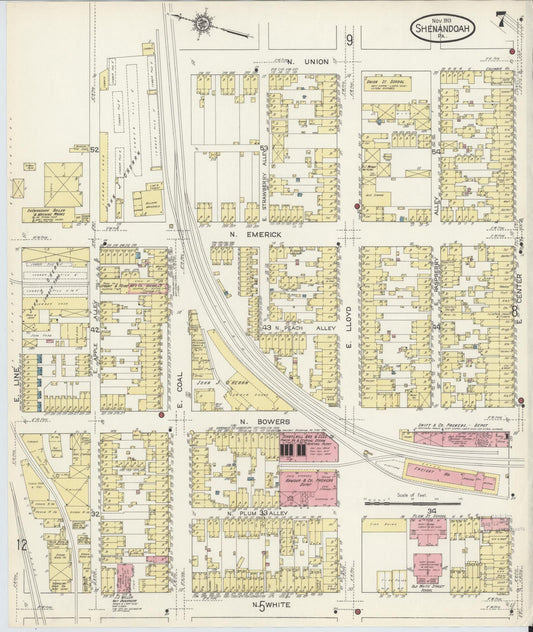 Sanborn Fire Insurance Map from Shenandoah, Schuylkill County, Pennsylvania (1913), Sheet #0007 - Historic Sanborn Fire Insurance Map Print, vintage old map wall art, antique decor, genealogy gift, Pennsylvania Pennsylvania map