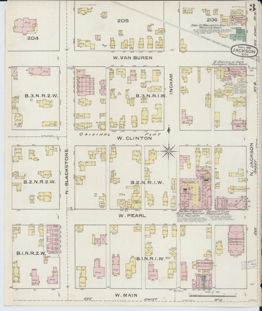 Sanborn Fire Insurance Map from Jackson, Jackson County, Michigan (1886), Sheet #0003 - Historic Sanborn Fire Insurance Map Print, vintage old map wall art, antique decor, genealogy gift, Michigan Michigan map