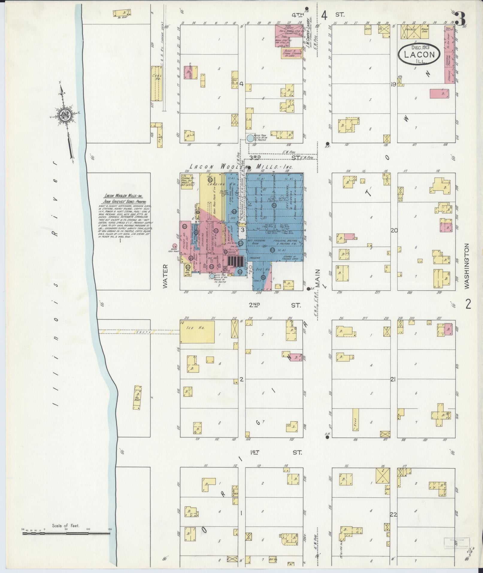 Sanborn Fire Insurance Map from Lacon, Marshall County, Illinois (1913), Sheet #0003 - Historic Sanborn Fire Insurance Map Print, vintage old map wall art, antique decor, genealogy gift, Illinois Illinois map
