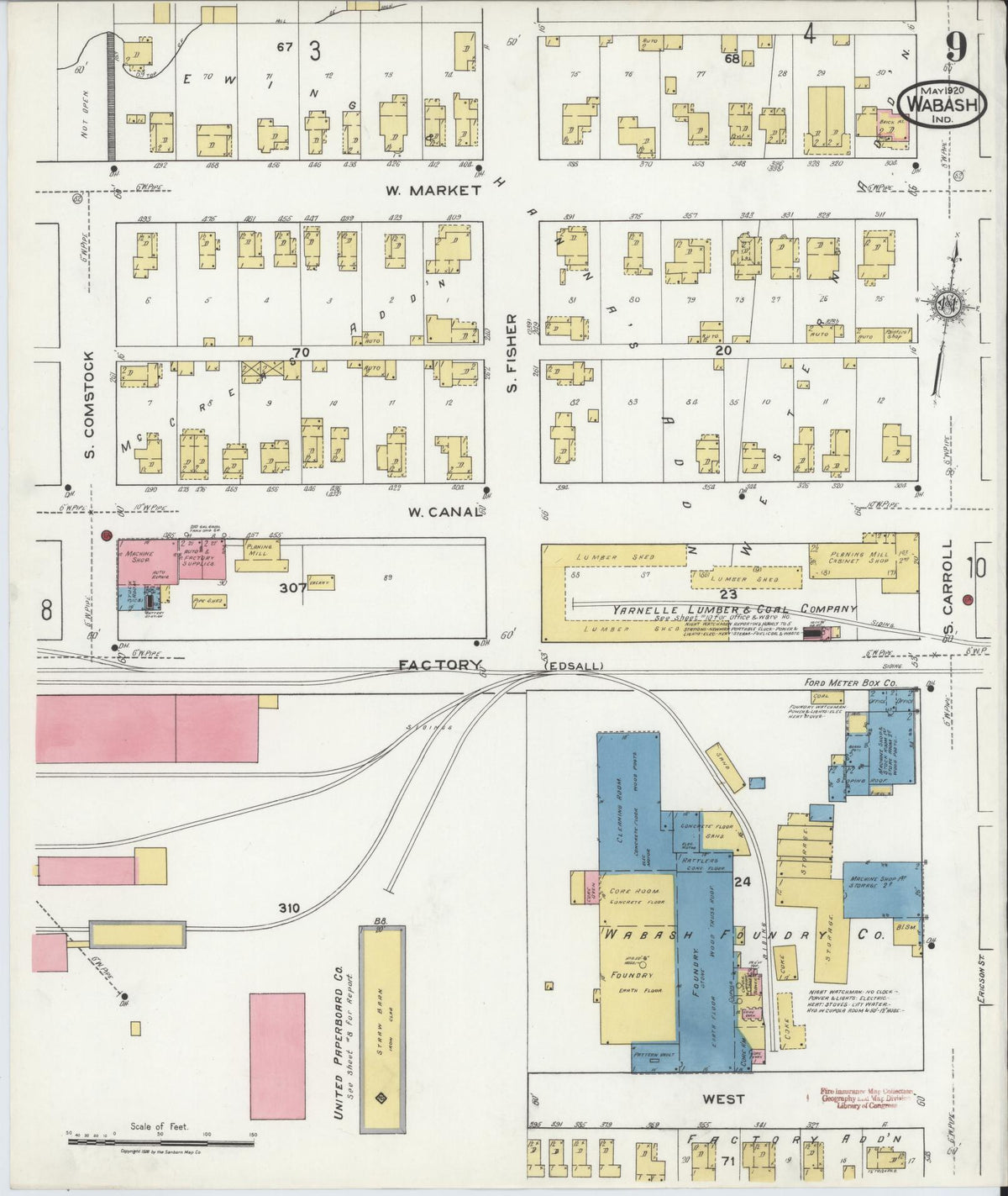 Sanborn Fire Insurance Map from Wabash, Wabash County, Indiana (1920), Sheet #0009 - Historic Sanborn Fire Insurance Map Print, vintage old map wall art, antique decor, genealogy gift, Indiana Indiana map