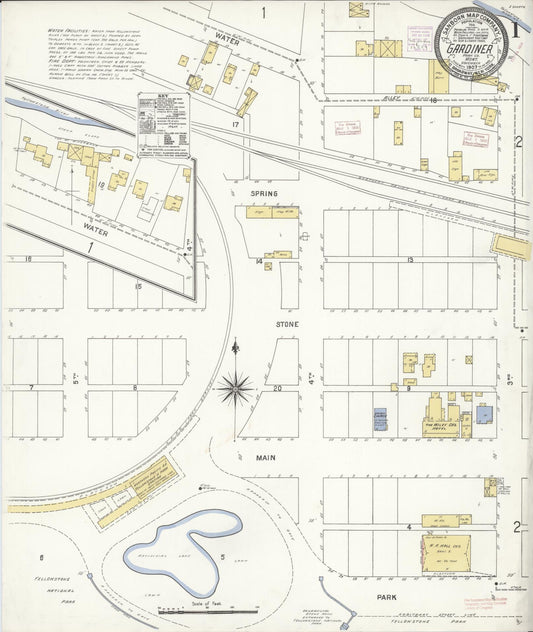 Sanborn Fire Insurance Map from Gardiner, Park County, Montana (1907), Sheet #0001 - Complete Map Set gallery image, historic Sanborn map, vintage wall art, Montana Montana