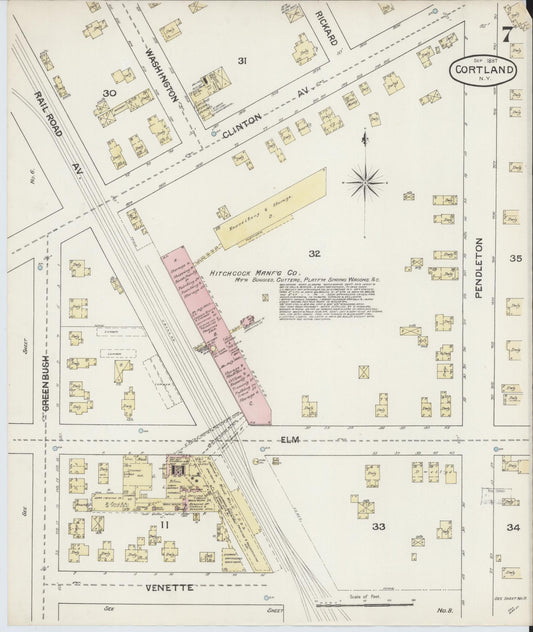 Sanborn Fire Insurance Map from Cortland, Cortland County, New York (1887), Sheet #0007 - Historic Sanborn Fire Insurance Map Print, vintage old map wall art, antique decor, genealogy gift, New York New York map