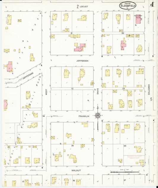 Sanborn Fire Insurance Map from Bloomfield, Davis County, Iowa (1913), Sheet #0004 - Historic Sanborn Fire Insurance Map Print, vintage old map wall art