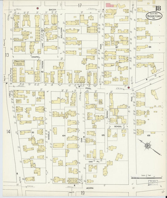 Sanborn Fire Insurance Map from Biddeford, York County, Maine (1912), Sheet #0018 - Historic Sanborn Fire Insurance Map Print, vintage old map wall art, antique decor, genealogy gift, Maine Maine map