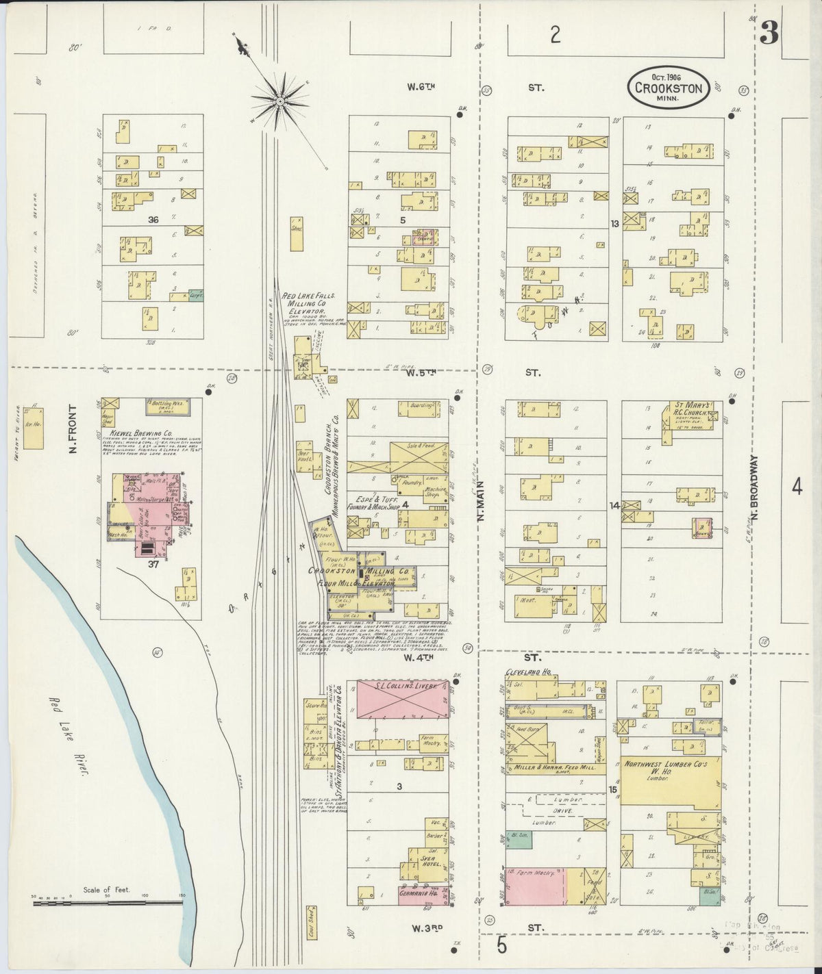 Sanborn Fire Insurance Map from Crookston, Polk County, Minnesota (1906), Sheet #0003 - Complete Map Set gallery image, historic Sanborn map, vintage wall art, Minnesota Minnesota