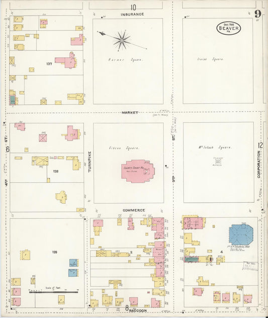 Sanborn Fire Insurance Map from Beaver, Beaver County, Pennsylvania (1906), Sheet #0009 - Historic Sanborn Fire Insurance Map Print, vintage old map wall art, antique decor, genealogy gift, Pennsylvania Pennsylvania map