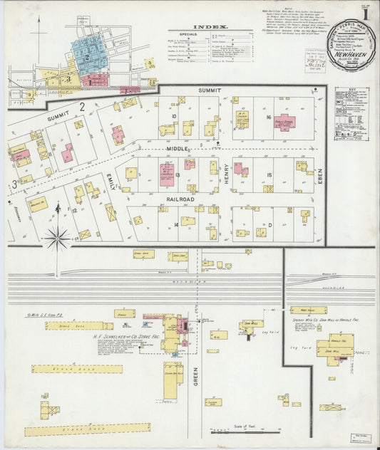 Sanborn Fire Insurance Map from New Haven, Allen County, Indiana (1900), Sheet #0001 - Complete Map Set gallery image, historic Sanborn map, vintage wall art, Indiana Indiana