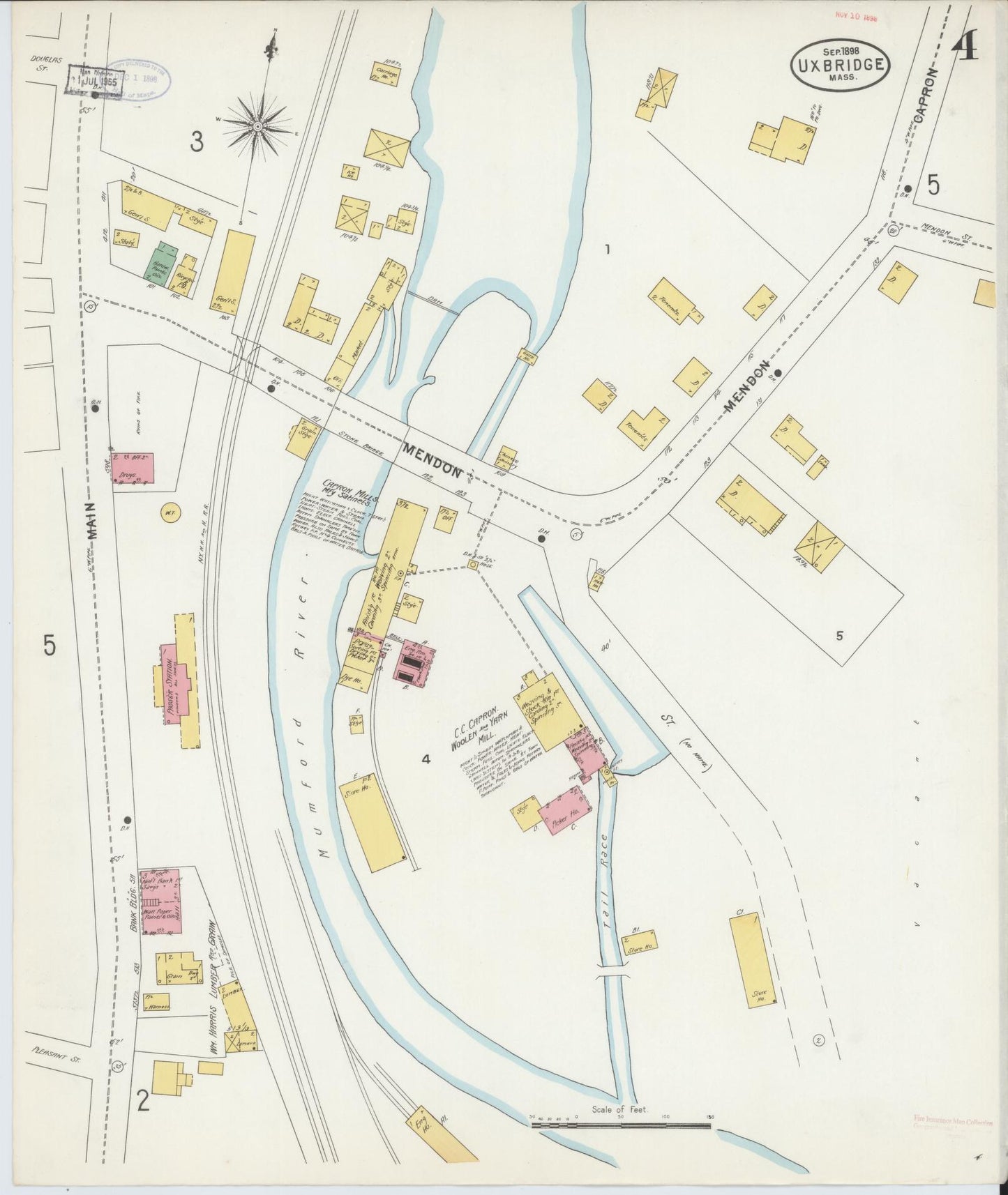 Sanborn Fire Insurance Map from Uxbridge, Worcester County, Massachusetts (1898), Sheet #0004 - Complete Map Set gallery image, historic Sanborn map, vintage wall art, Massachusetts Massachusetts