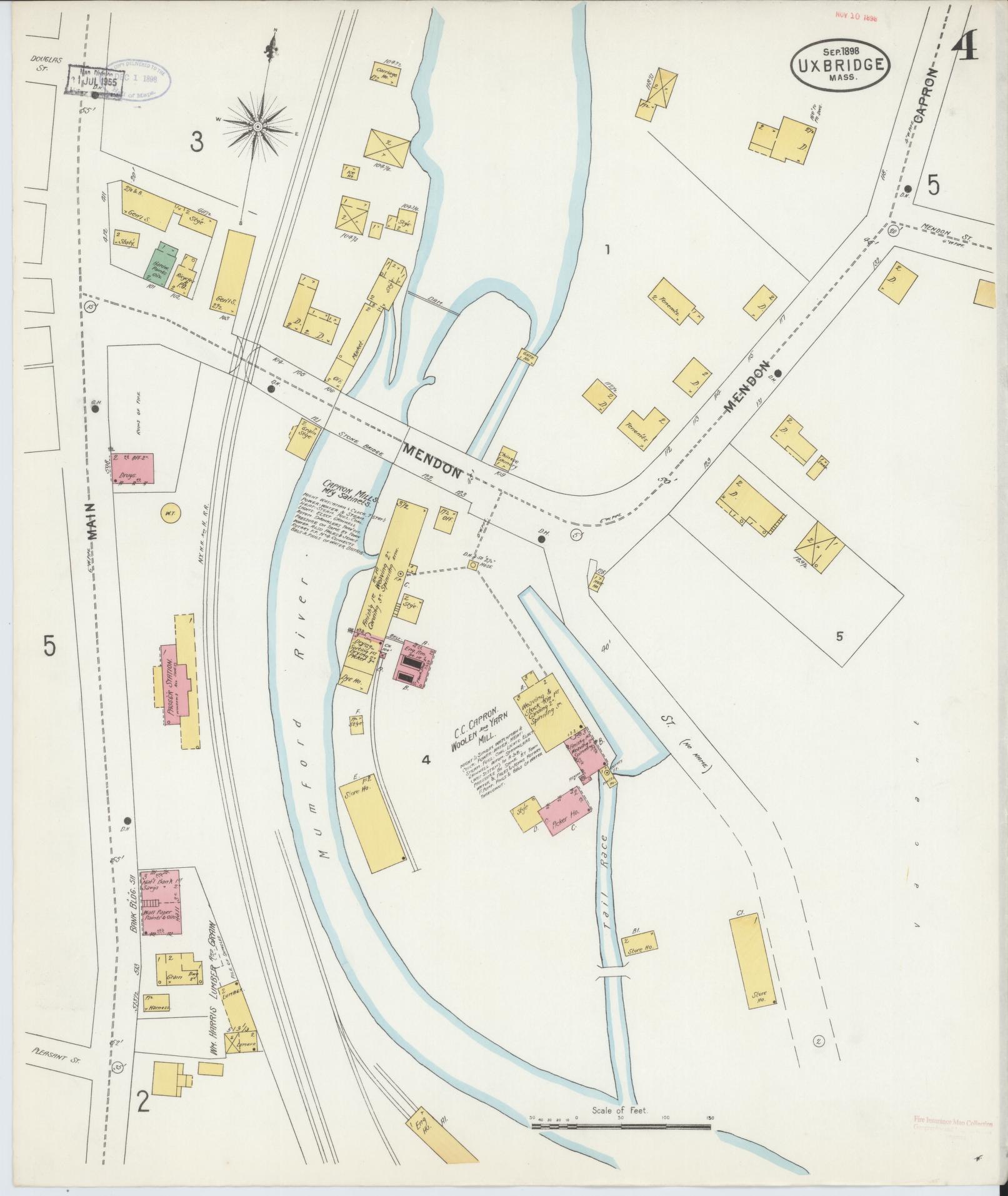 Sanborn Fire Insurance Map from Uxbridge, Worcester County, Massachusetts (1898), Sheet #0004 - Complete Map Set gallery image, historic Sanborn map, vintage wall art, Massachusetts Massachusetts