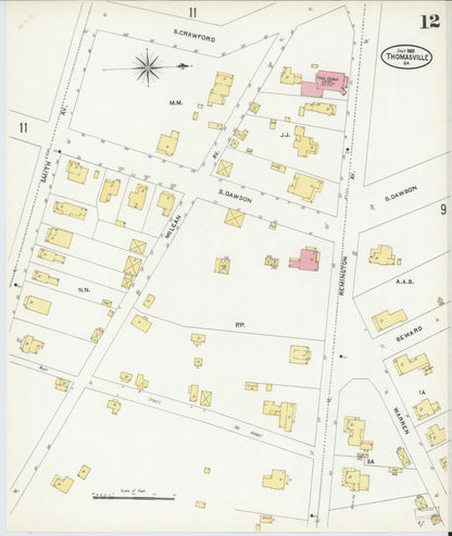 Sanborn Fire Insurance Map from Thomasville, Thomas County, Georgia (1905), Sheet #0012 - Complete Map Set gallery image, historic Sanborn map, vintage wall art, Georgia Georgia