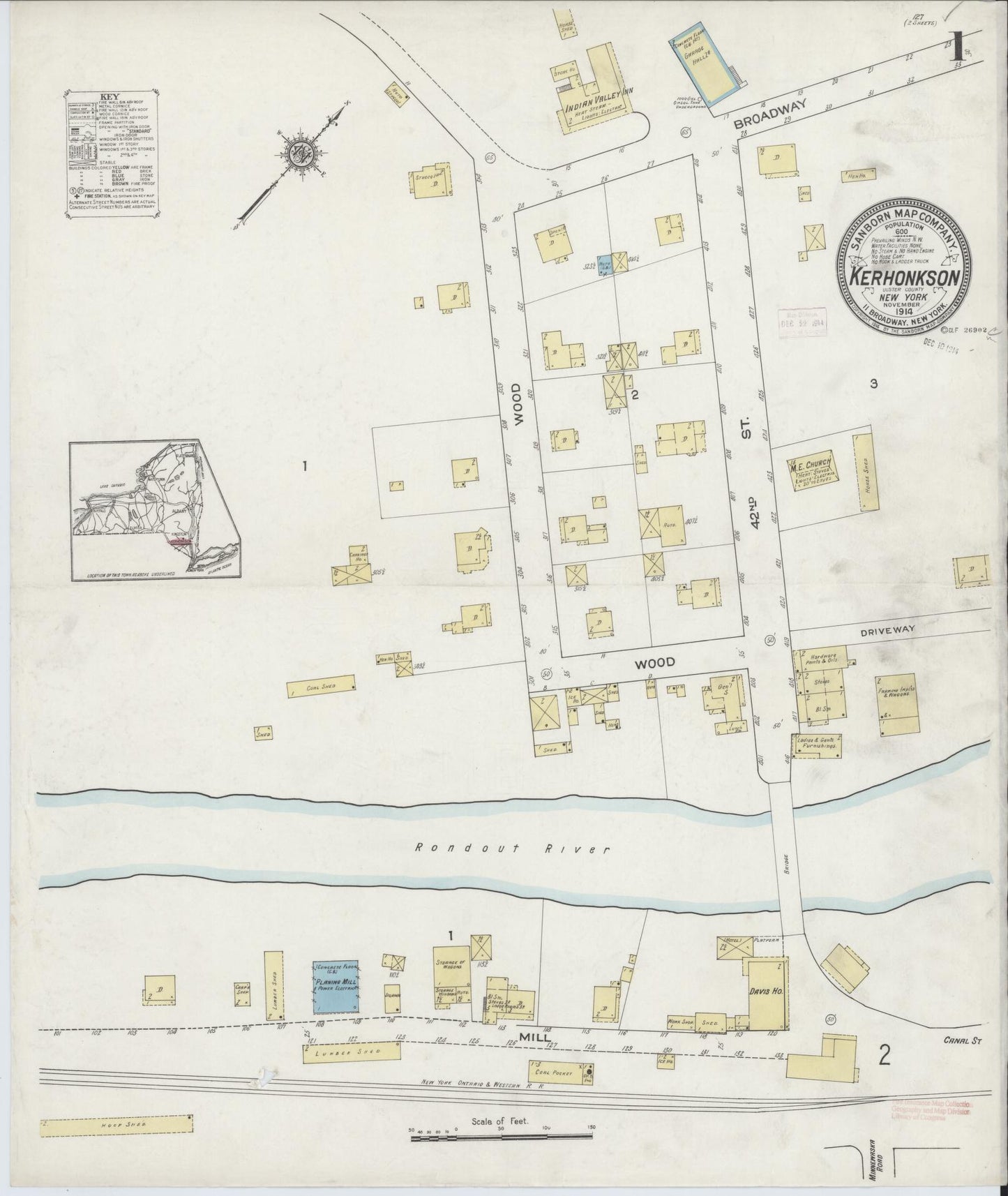Sanborn Fire Insurance Map from Kerhonkson, Ulster County, New York (1914), Sheet #0001 - Complete Map Set gallery image, historic Sanborn map, vintage wall art, New York New York
