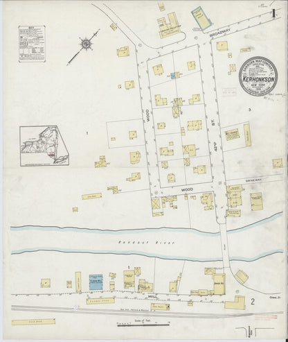 Sanborn Fire Insurance Map from Kerhonkson, Ulster County, New York (1914), Sheet #0001 - Complete Map Set gallery image, historic Sanborn map, vintage wall art, New York New York