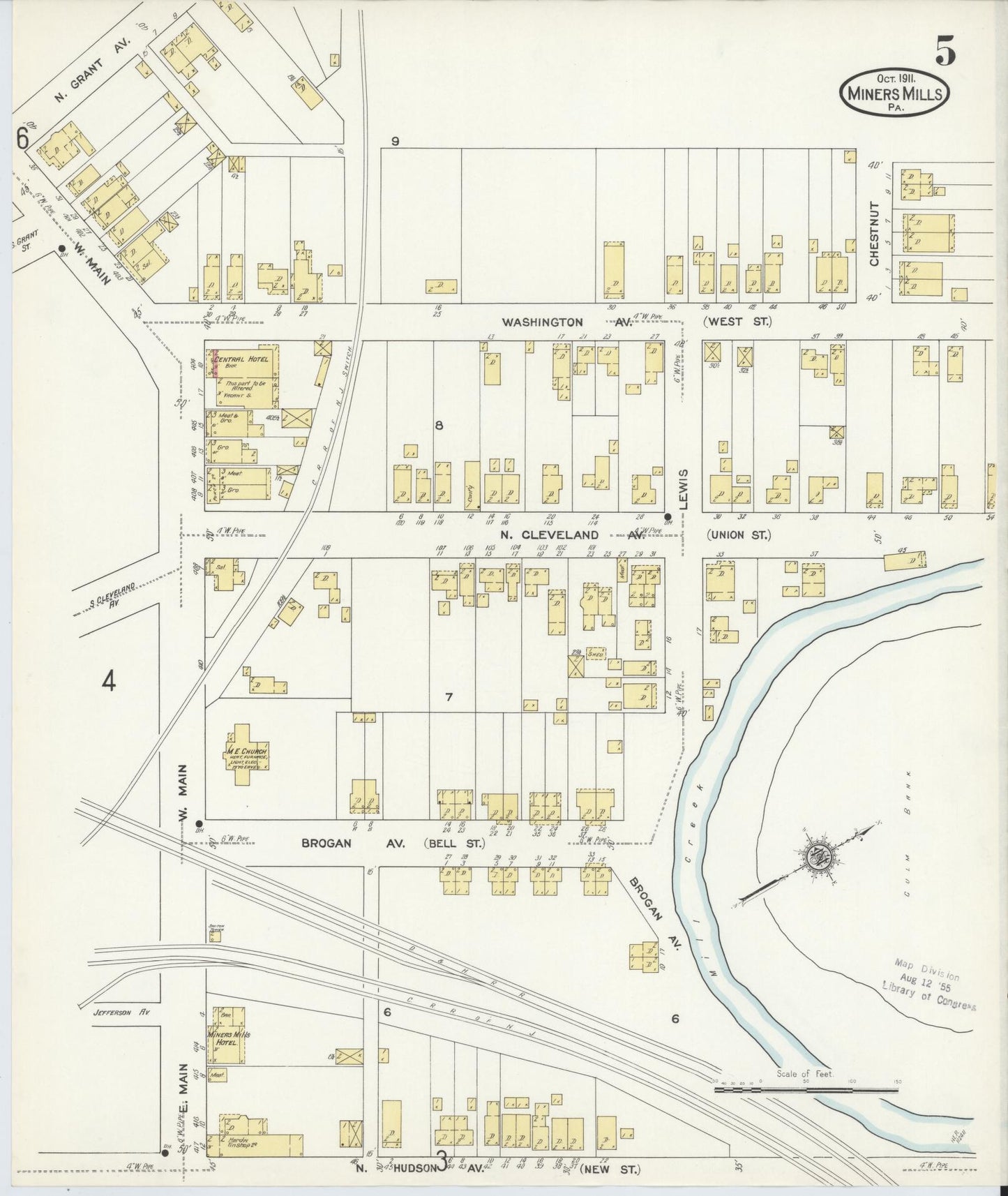 Sanborn Fire Insurance Map from Miners Mills, Luzerne County, Pennsylvania (1911), Sheet #0005 - Complete Map Set gallery image, historic Sanborn map, vintage wall art, Pennsylvania Pennsylvania