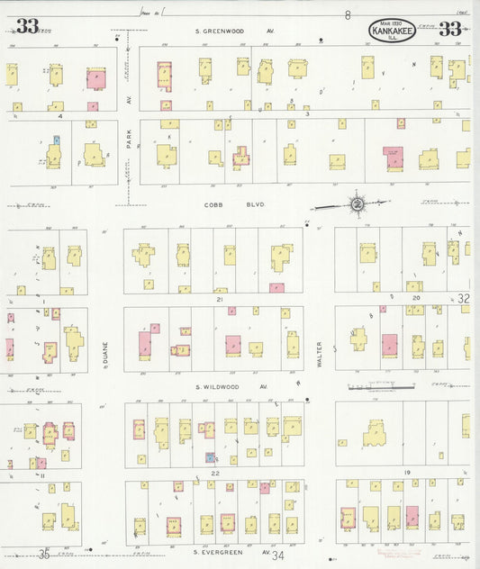 Sanborn Fire Insurance Map from Kankakee, Kankakee County, Illinois (1930), Sheet #0033 - Historic Sanborn Fire Insurance Map Print, vintage old map wall art, antique decor, genealogy gift, Illinois Illinois map