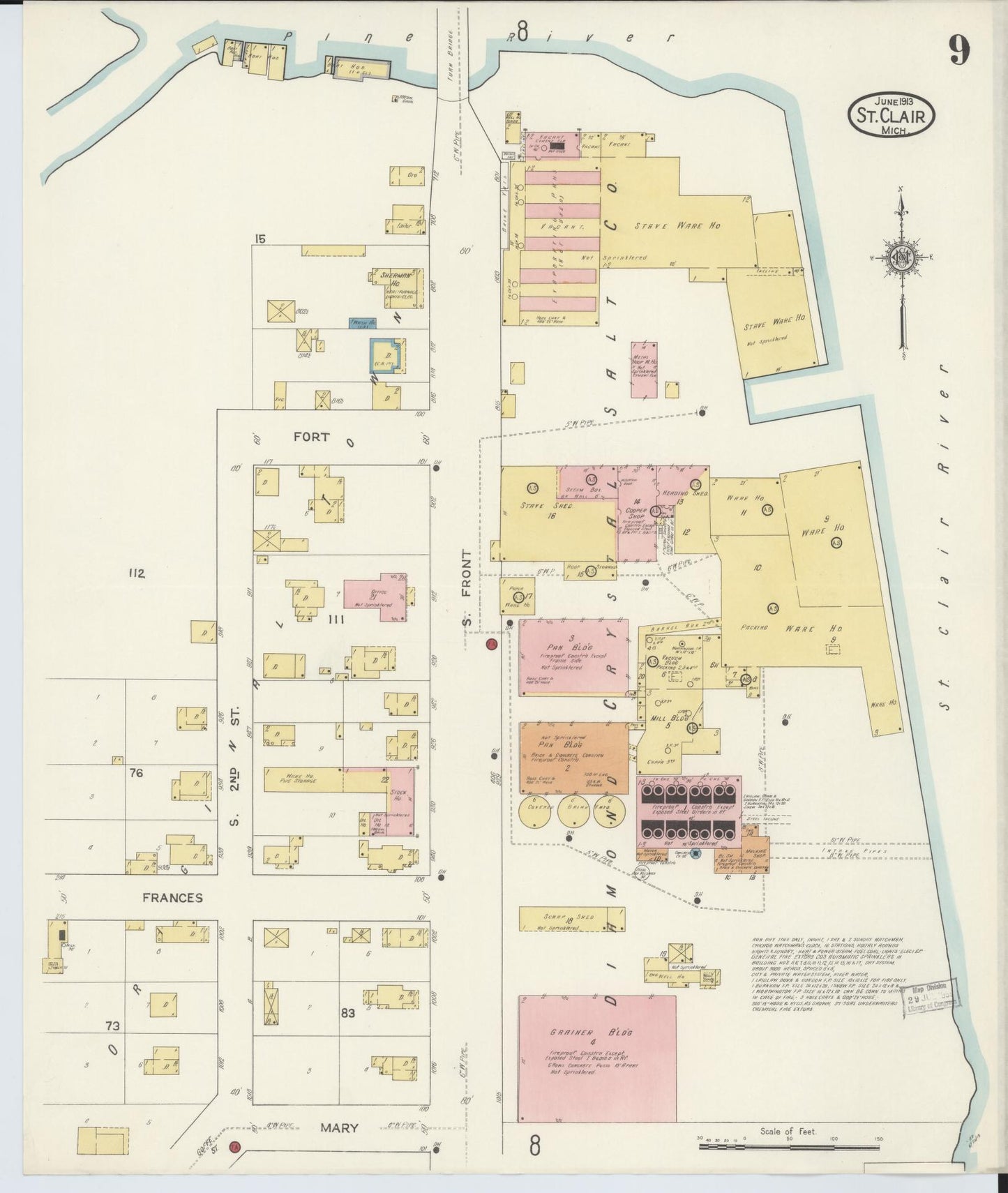 Sanborn Fire Insurance Map from Saint Clair, Saint Clair County, Michigan (1913), Sheet #0009 - Complete Map Set gallery image, historic Sanborn map, vintage wall art, Michigan Michigan