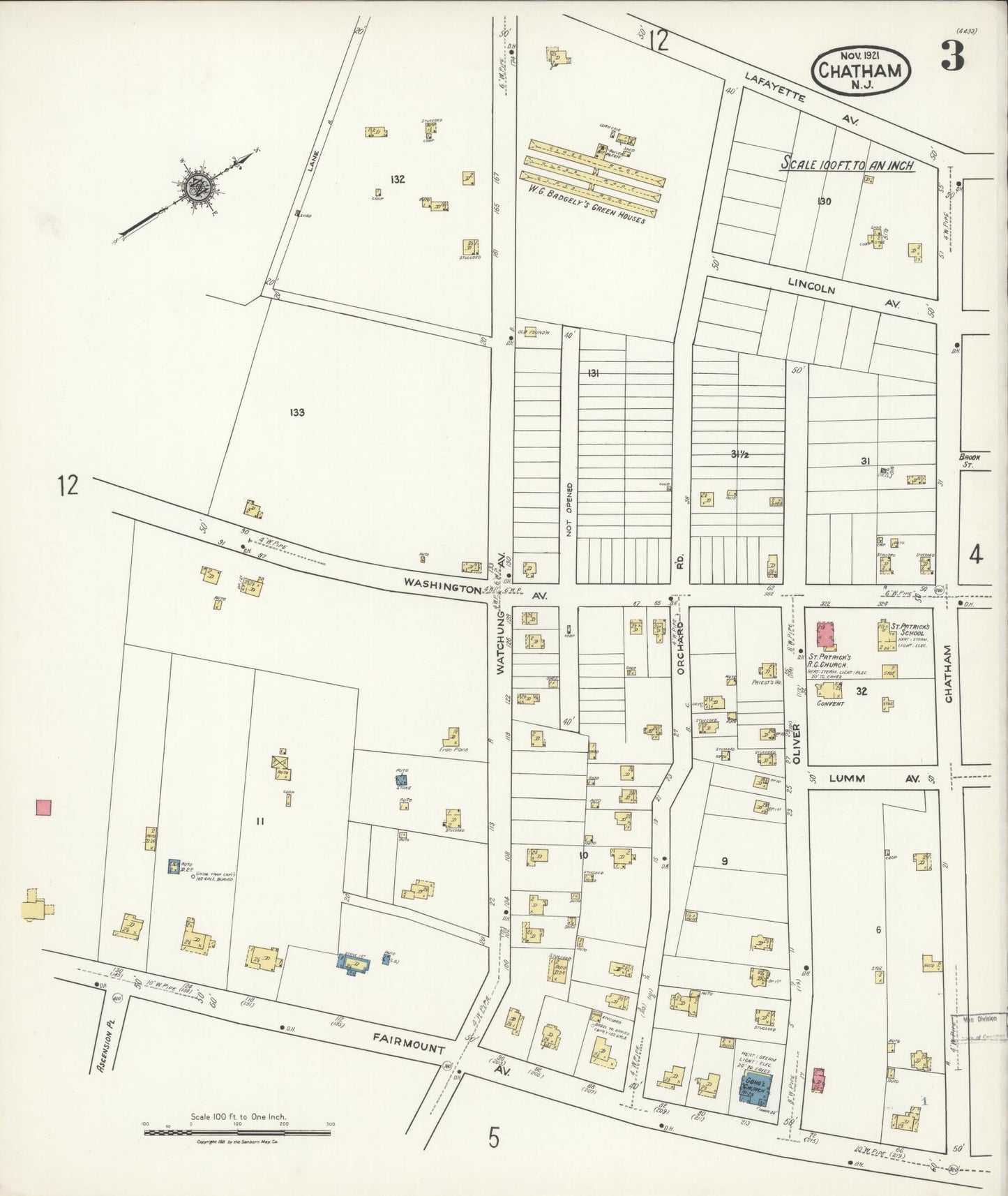 Sanborn Fire Insurance Map from Chatham, Morris County, New Jersey (1921), Sheet #0003 - Complete Map Set gallery image, historic Sanborn map, vintage wall art, New Jersey New Jersey
