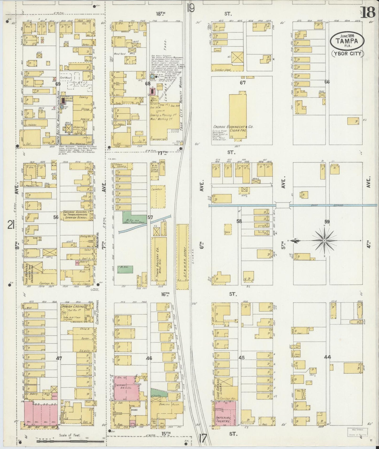 Sanborn Fire Insurance Map from Tampa, Hillsborough County, Florida (1899), Sheet #0018 - Complete Map Set gallery image, historic Sanborn map, vintage wall art, Florida Florida