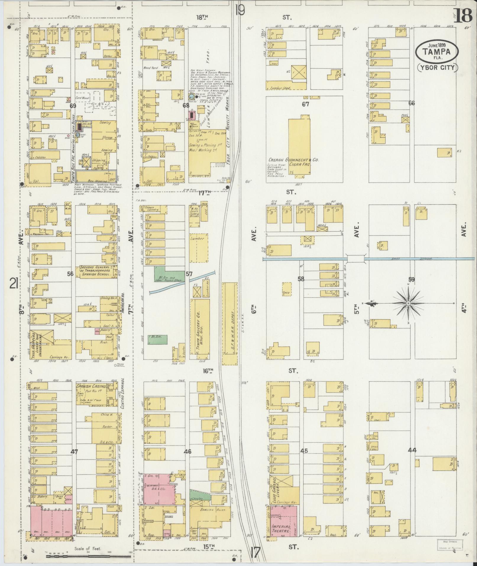 Sanborn Fire Insurance Map from Tampa, Hillsborough County, Florida (1899), Sheet #0018 - Complete Map Set gallery image, historic Sanborn map, vintage wall art, Florida Florida