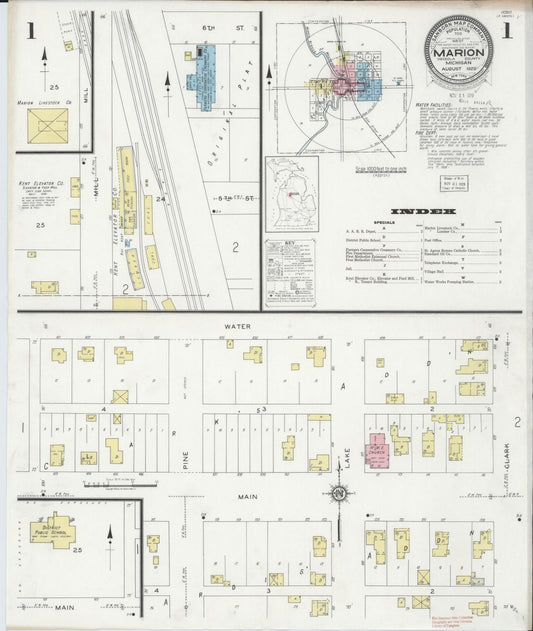 Sanborn Fire Insurance Map from Marion, Osceola County, Michigan (1929), Sheet #0001 - Complete Map Set gallery image, historic Sanborn map, vintage wall art, Michigan Michigan