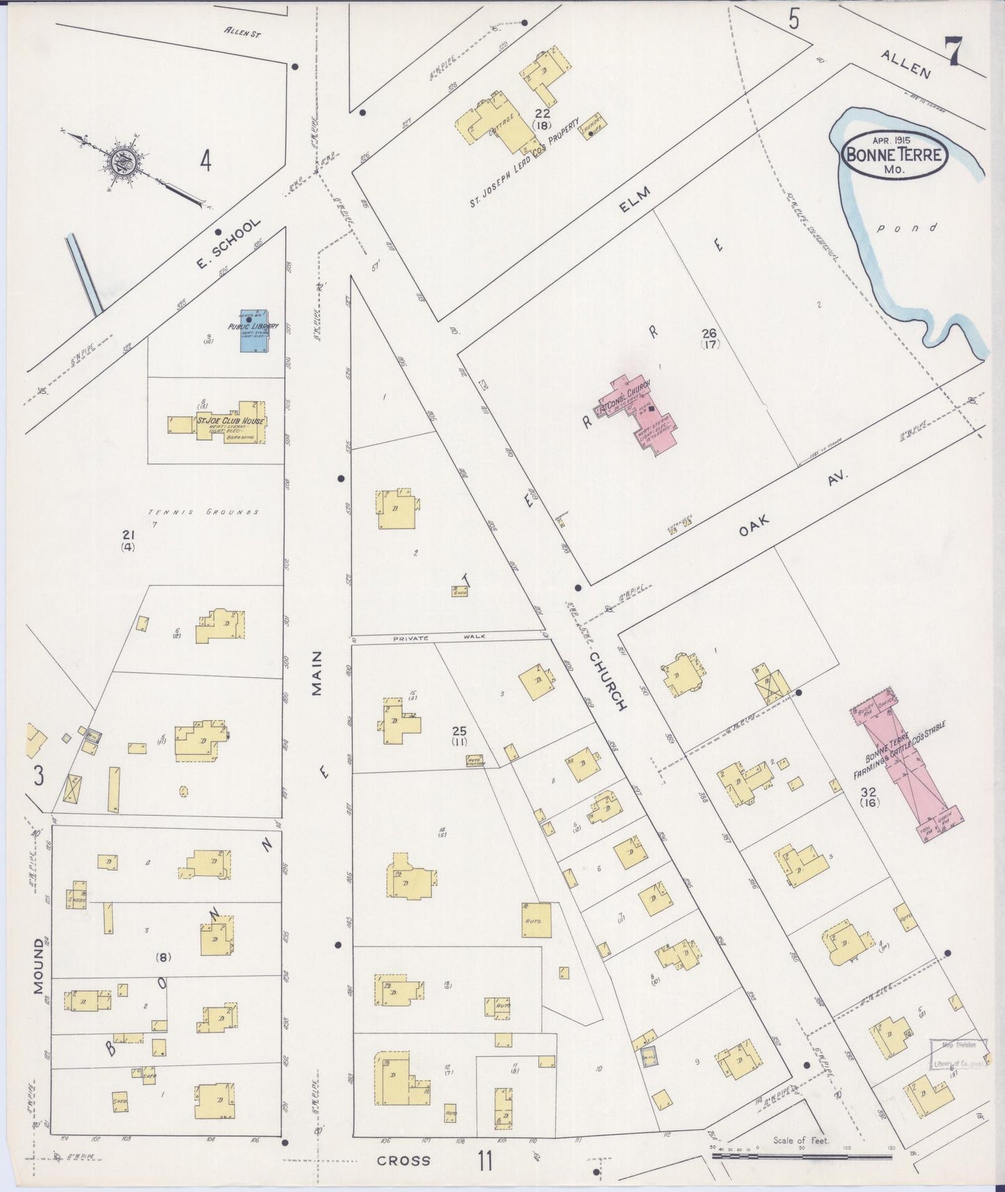 Sanborn Fire Insurance Map from Bonne Terre, Saint Francois County, Missouri (1915), Sheet #0007 - Complete Map Set gallery image, historic Sanborn map, vintage wall art, Missouri Missouri