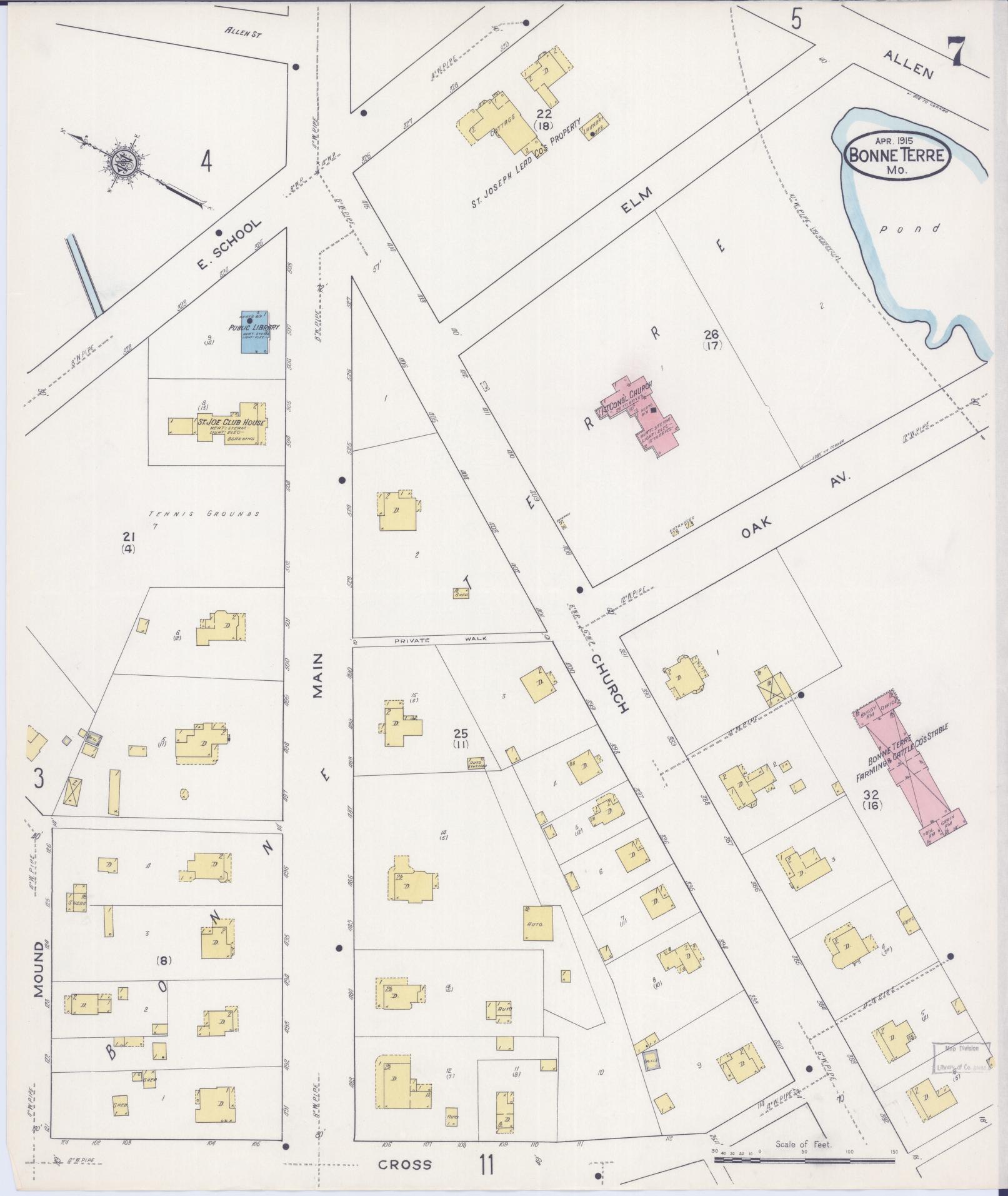 Sanborn Fire Insurance Map from Bonne Terre, Saint Francois County, Missouri (1915), Sheet #0007 - Complete Map Set gallery image, historic Sanborn map, vintage wall art, Missouri Missouri