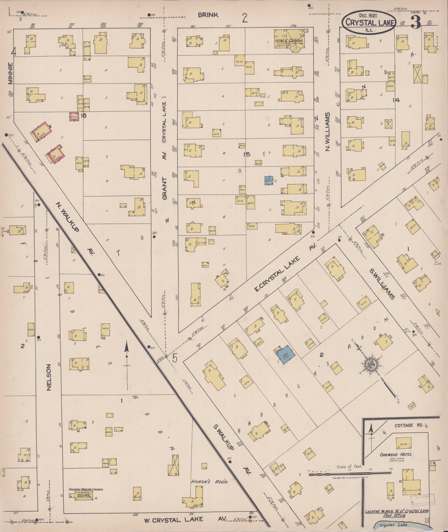 Sanborn Fire Insurance Map from Crystal Lake, McHenry County, Illinois (1921), Sheet #0003 - Historic Sanborn Fire Insurance Map Print, vintage old map wall art, antique decor, genealogy gift, Illinois Illinois map