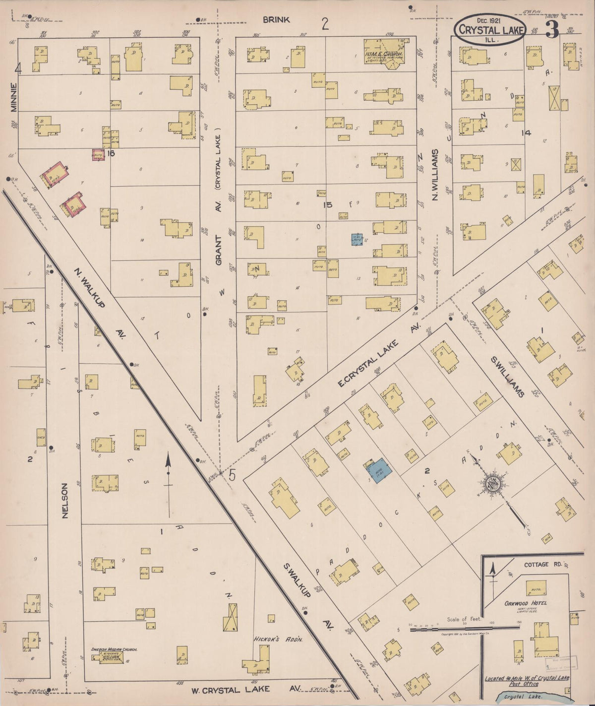 Sanborn Fire Insurance Map from Crystal Lake, McHenry County, Illinois (1921), Sheet #0003 - Historic Sanborn Fire Insurance Map Print, vintage old map wall art, antique decor, genealogy gift, Illinois Illinois map