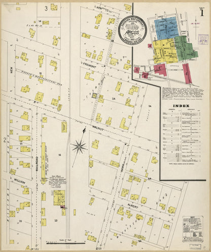 Sanborn Fire Insurance Map from Argos, Marshall County, Indiana (1907), Sheet #0001 - Historic Sanborn Fire Insurance Map Print, vintage old map wall art, antique decor, genealogy gift, Indiana Indiana map