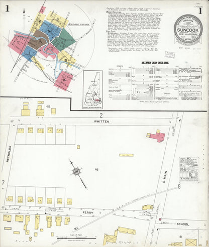 Sanborn Fire Insurance Map from Suncook, Merrimack County, New Hampshire (1923), Sheet #0001 - Complete Map Set gallery image, historic Sanborn map, vintage wall art, New Hampshire New Hampshire