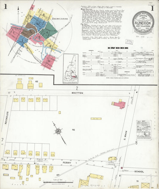 Sanborn Fire Insurance Map from Suncook, Merrimack County, New Hampshire (1923), Sheet #0001 - Complete Map Set gallery image, historic Sanborn map, vintage wall art, New Hampshire New Hampshire
