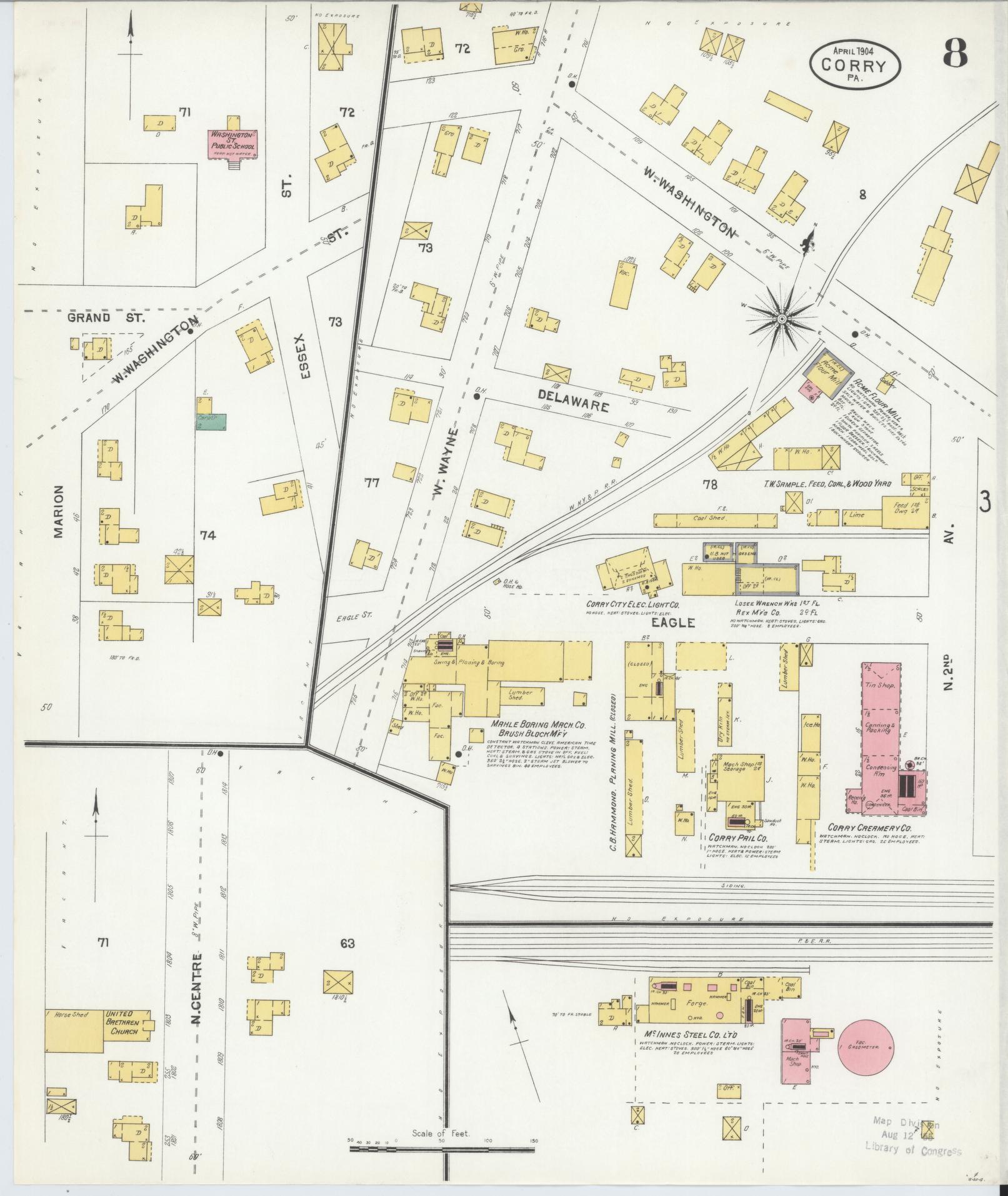Sanborn Fire Insurance Map from Corry, Erie County, Pennsylvania (1904), Sheet #0008 - Historic Sanborn Fire Insurance Map Print, vintage old map wall art, antique decor, genealogy gift, Pennsylvania Pennsylvania map