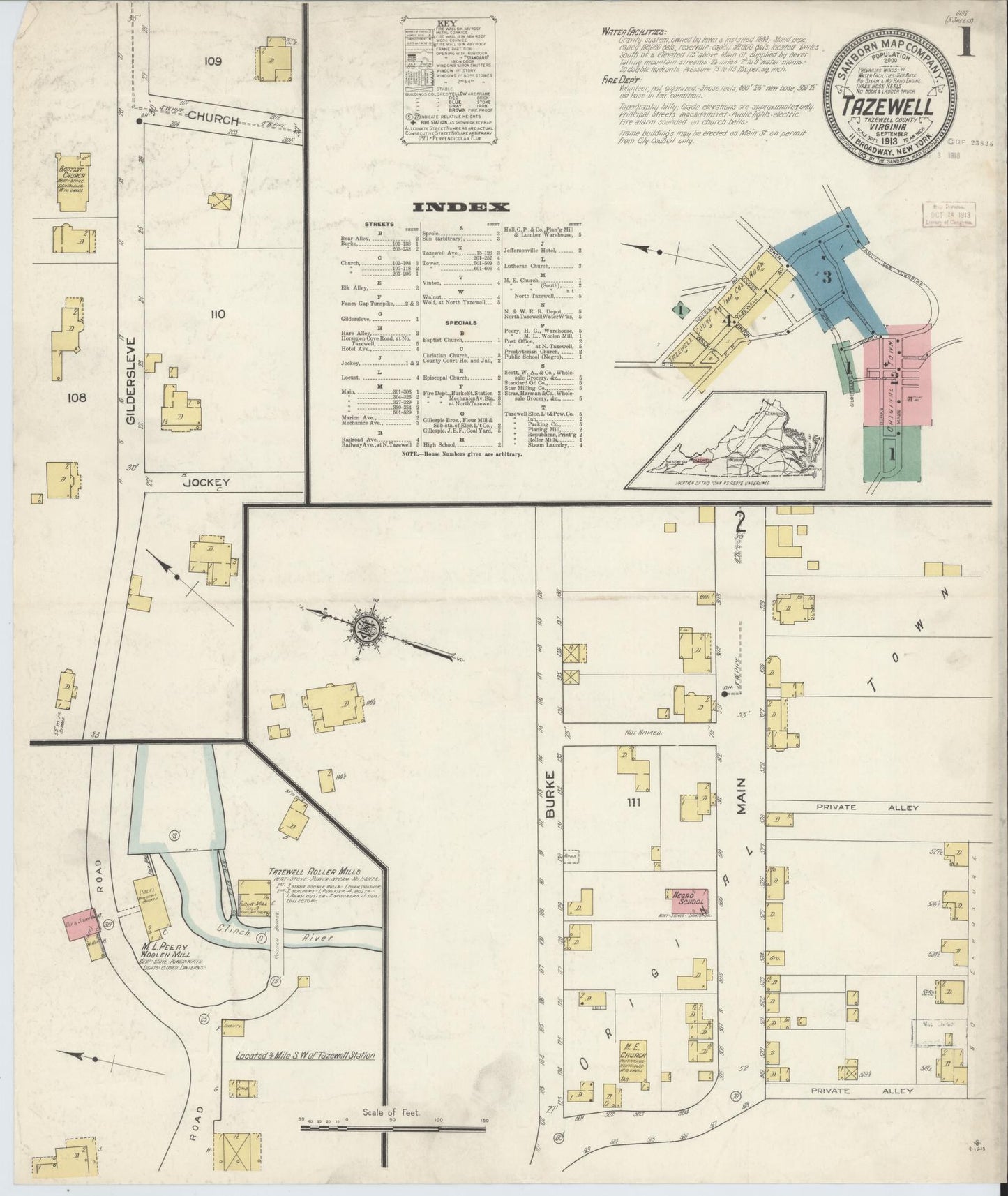 Sanborn Fire Insurance Map from Tazewell, Tazewell County, Virginia. (1913) – Historic Sanborn Fire Insurance Map Print