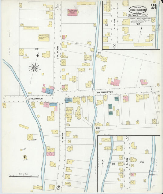 Sanborn Fire Insurance Map from Washington, Warren County, New Jersey (1909), Sheet #0021 - Historic Sanborn Fire Insurance Map Print, vintage old map wall art, antique decor, genealogy gift, New Jersey New Jersey map
