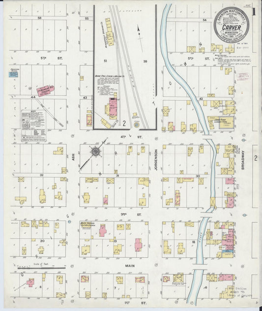 Sanborn Fire Insurance Map from Carver, Carver County, Minnesota (1911), Sheet #0001 - Complete Map Set gallery image, historic Sanborn map, vintage wall art, Minnesota Minnesota