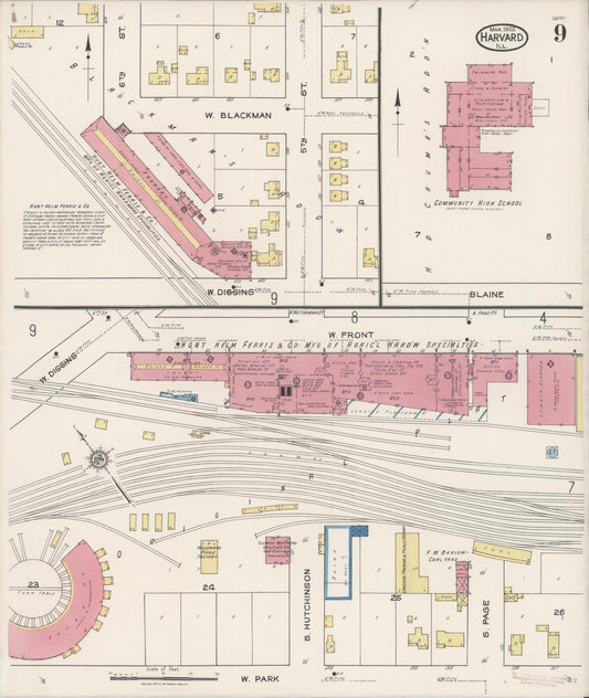 Sanborn Fire Insurance Map from Harvard, McHenry County, Illinois (1922), Sheet #0009 - Historic Sanborn Fire Insurance Map Print, vintage old map wall art, antique decor, genealogy gift, Illinois Illinois map