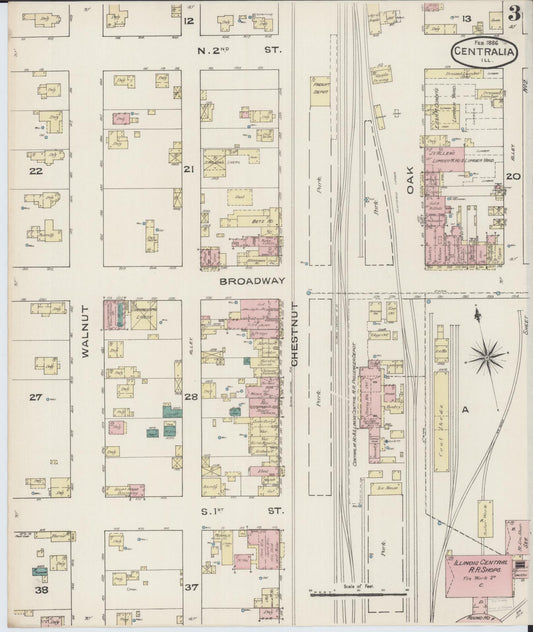 Sanborn Fire Insurance Map from Centralia, Marion, Clinton, Jefferson, and Washington Counties, Illinois (1886), Sheet #0003 - Historic Sanborn Fire Insurance Map Print, vintage old map wall art, antique decor, genealogy gift, Illinois Illinois map