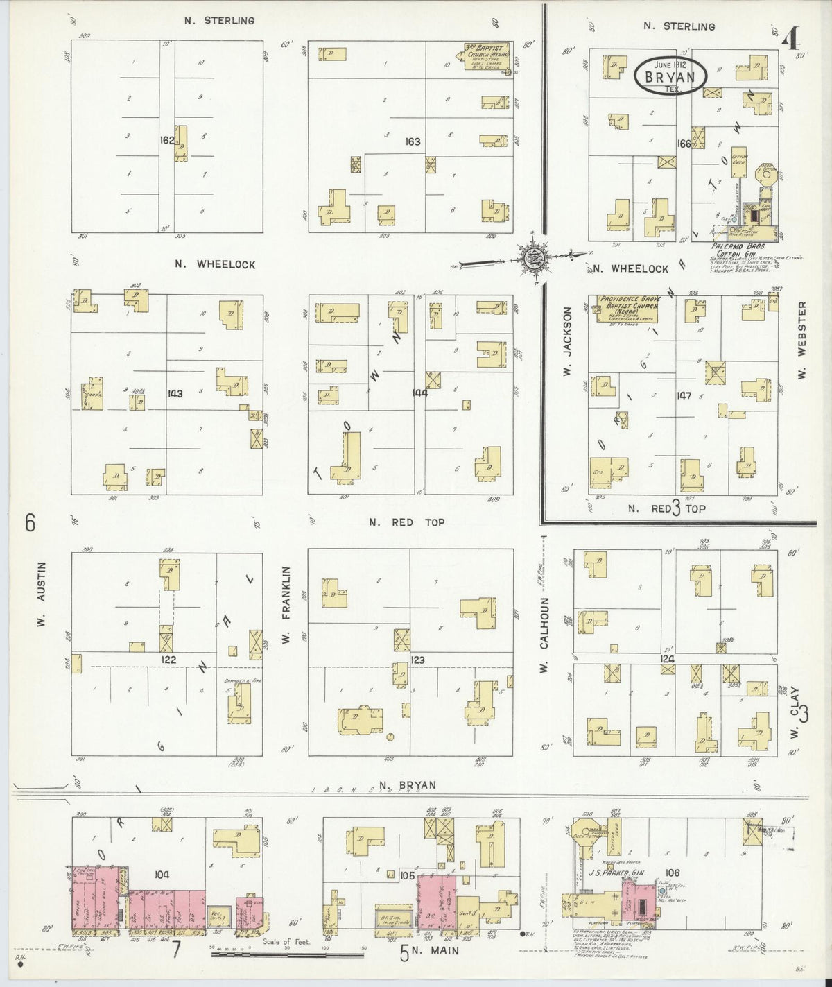 Sanborn Fire Insurance Map from Bryan, Brazos County, Texas (1912), Sheet #0004 - Complete Map Set gallery image, historic Sanborn map, vintage wall art, Texas Texas