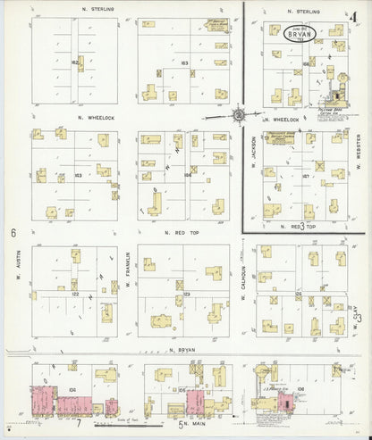 Sanborn Fire Insurance Map from Bryan, Brazos County, Texas (1912), Sheet #0004 - Complete Map Set gallery image, historic Sanborn map, vintage wall art, Texas Texas