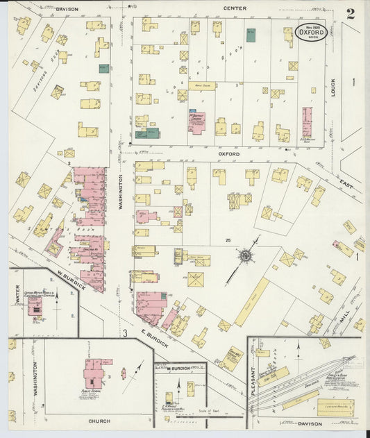 Sanborn Fire Insurance Map from Oxford, Oakland County, Michigan (1903), Sheet #0002 - Historic Sanborn Fire Insurance Map Print, vintage old map wall art, antique decor, genealogy gift, Michigan Michigan map