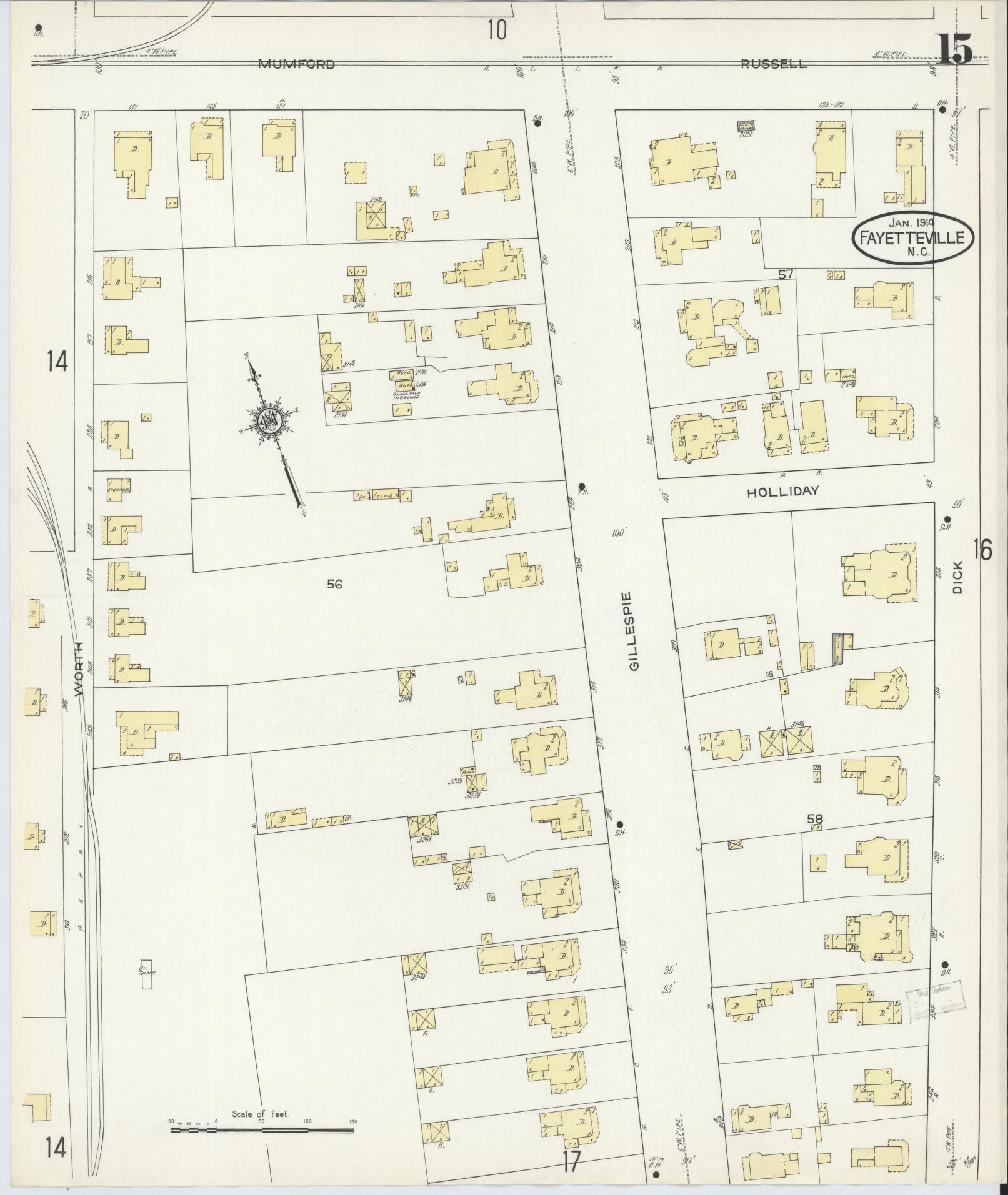 Sanborn Fire Insurance Map from Fayetteville, Cumberland County, North Carolina (1914), Sheet #0015 - Complete Map Set gallery image, historic Sanborn map, vintage wall art, North Carolina North Carolina
