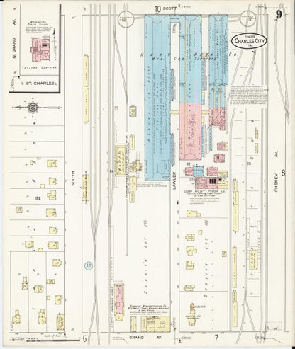 Sanborn Fire Insurance Map from Charles City, Floyd County, Iowa (1915), Sheet #0009 - Historic Sanborn Fire Insurance Map Print