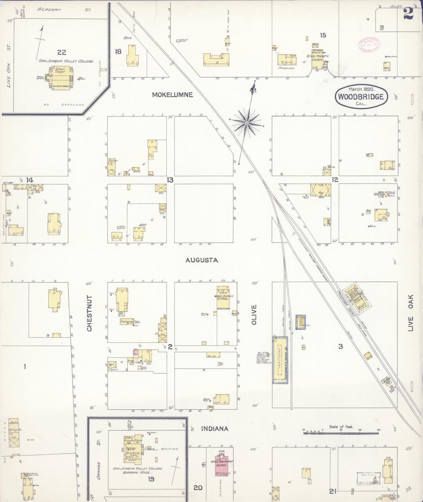 Sanborn Fire Insurance Map from Woodbridge, San Joaquin County, California (1895), Sheet #0002 - Complete Map Set gallery image, historic Sanborn map, vintage wall art, California California