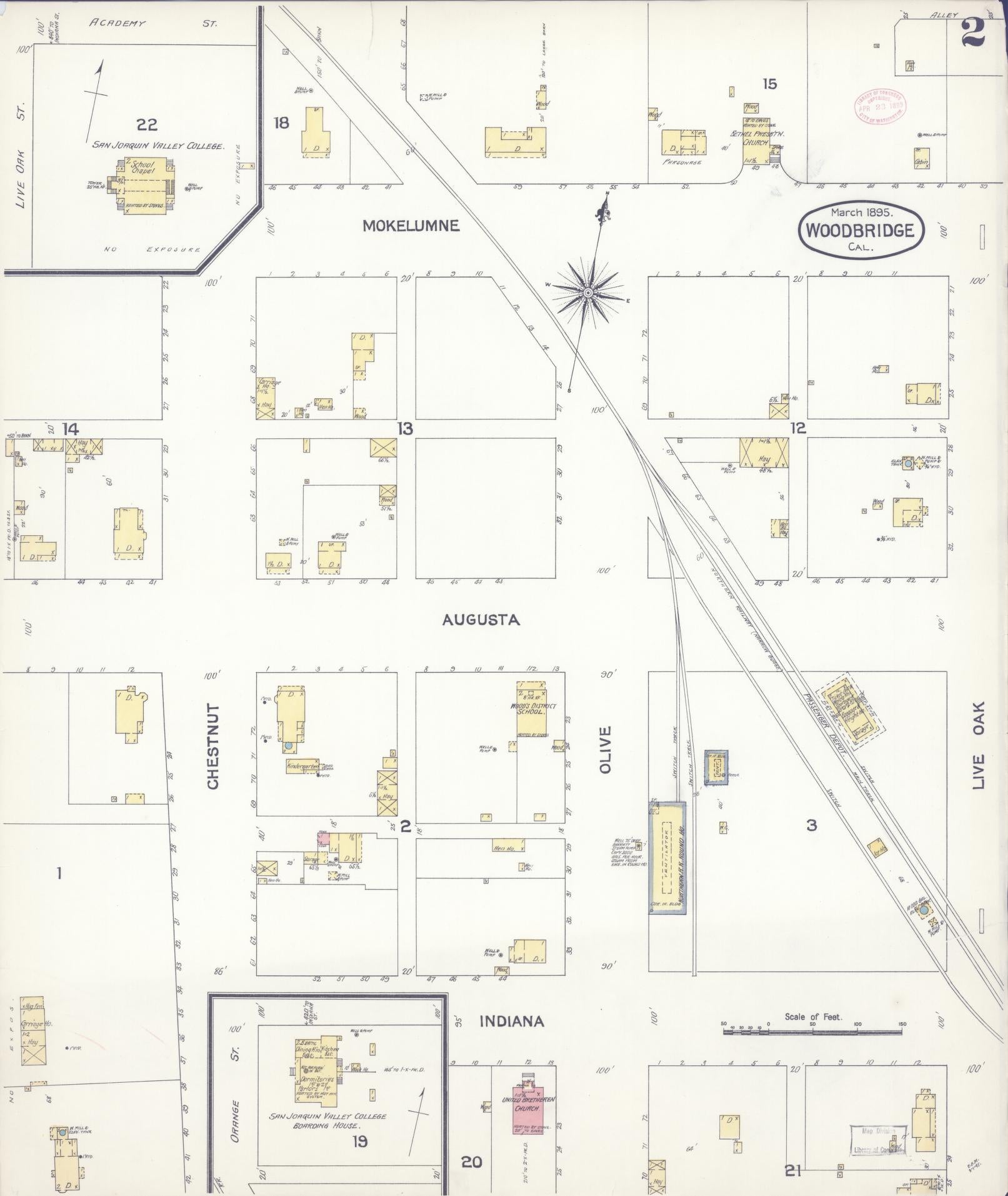 Sanborn Fire Insurance Map from Woodbridge, San Joaquin County, California (1895), Sheet #0002 - Complete Map Set gallery image, historic Sanborn map, vintage wall art, California California